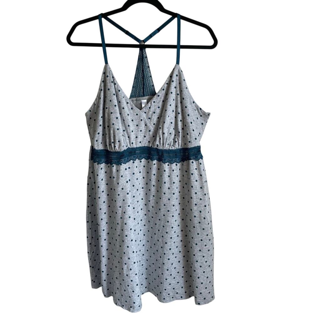 Cacique Sleep Dress Babydoll Chemise Nightie Sz 18/20 Lace Racerback Teal Gray